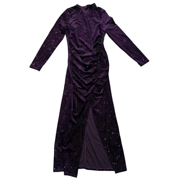 Zara Bloggers Favorite Festive Days Purple Velvet Sequin Open Back Dress NWT - Picture 6 of 15